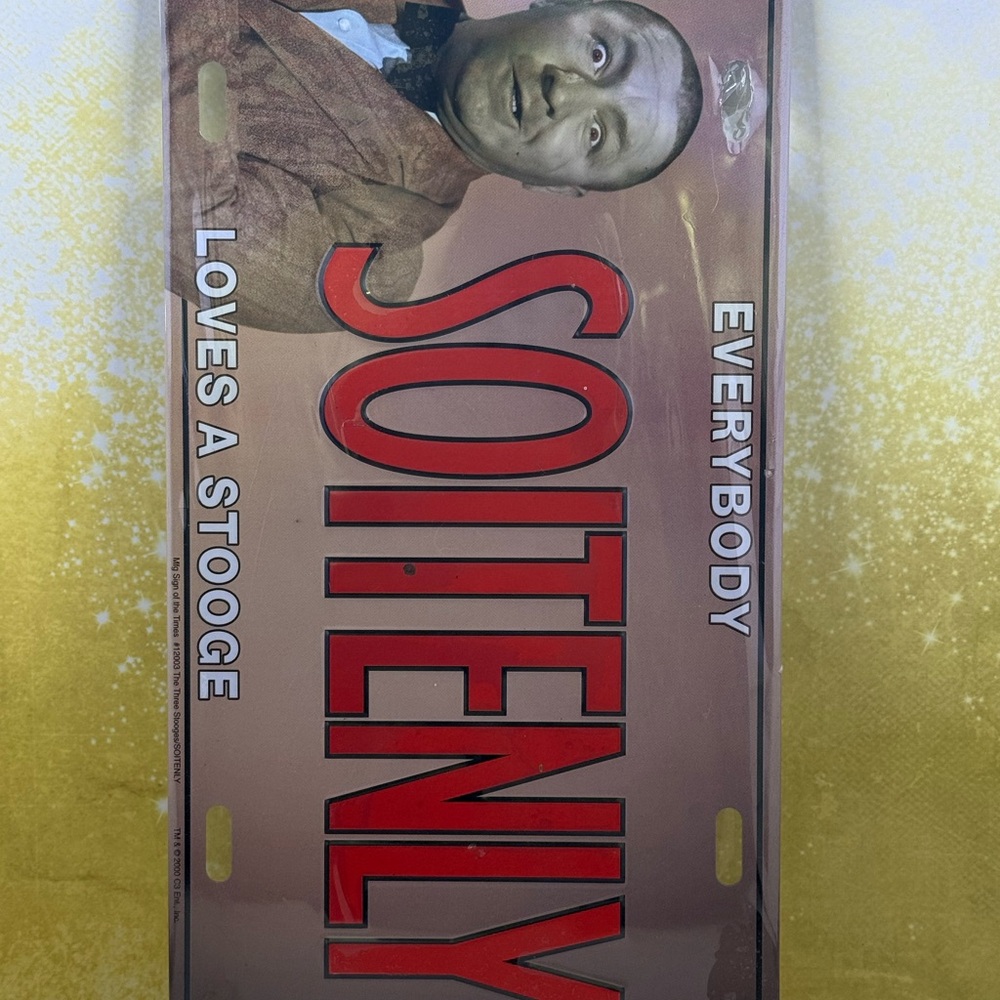 Vintage The Three Stooges Comedy License Plate - Everybody Soitenly loves